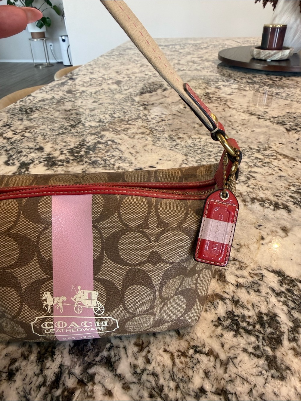 Coach Brown Signature Canvas Mini Bag with Pink Stripe - Picture 4 of 8